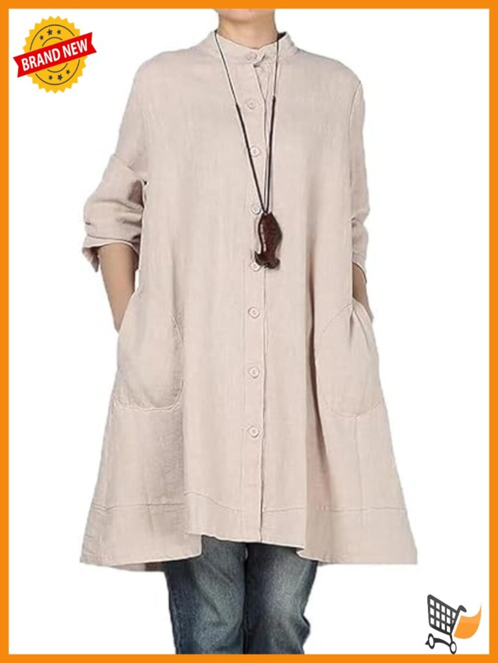 Womens Oversized Button Down Shirt Cotton Linen Blouse Jacket with Pockets